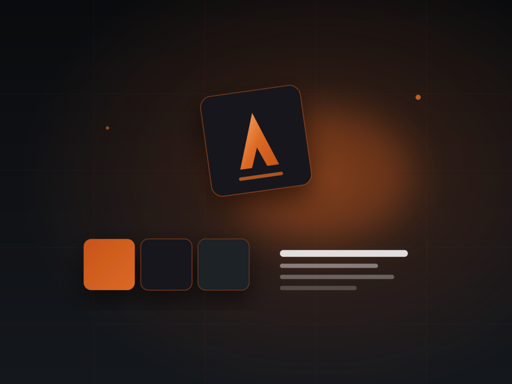 Brand identity design showing logo mark, colour palette and typography system