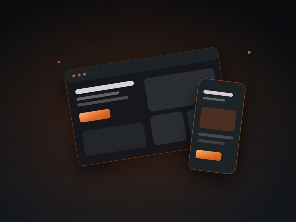 Custom web design and development shown as responsive desktop and mobile layouts